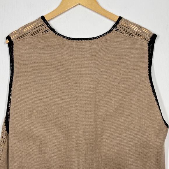Koret Vtg Sweater Vest Large Brown Beaded Crochet Knit Cottagecore Artsy Neutral - Picture 5 of 9
